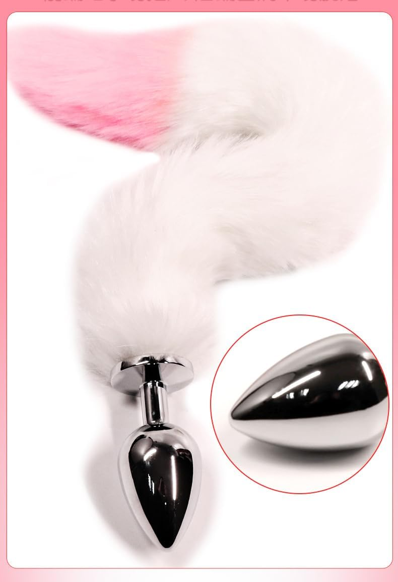 Fluffy Fox Tail Anal Plug with Polished Metal Base